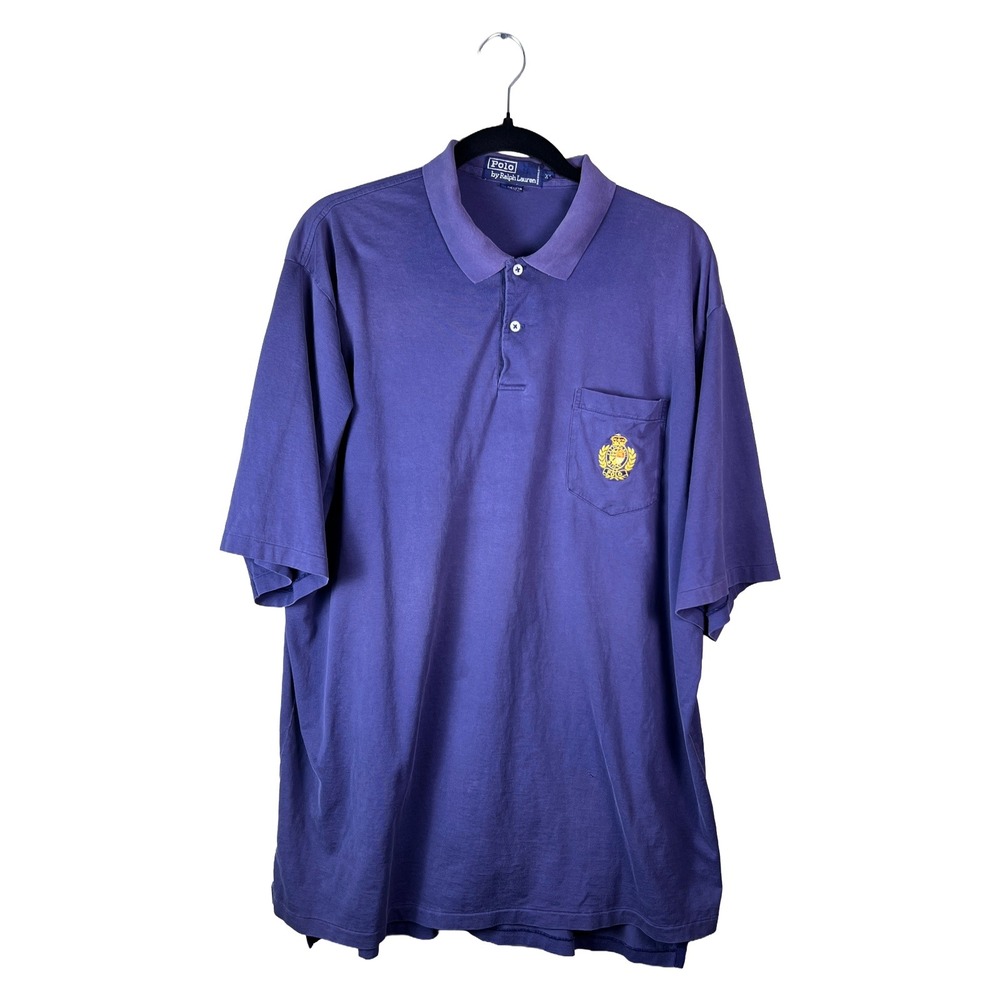 Polo Ralph Lauren Mens XL Purple Crest Pocket Polo Shirt 90s Vintage Cotton